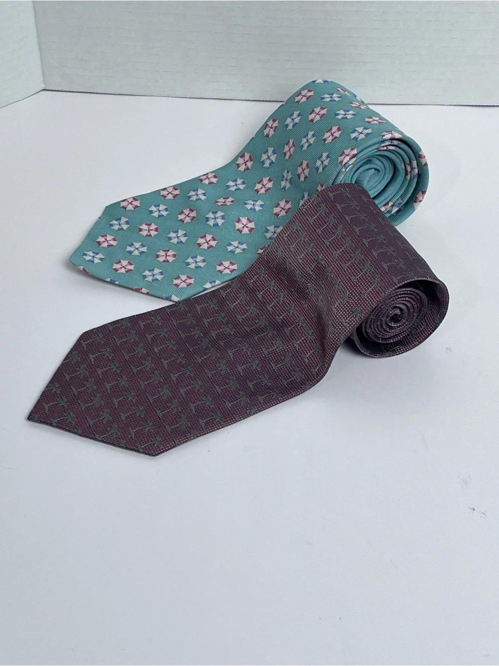Lot of 2 Tommy Bahama 100% Silk Off Island Tropical Themed Ties; Wedding, Cruise
